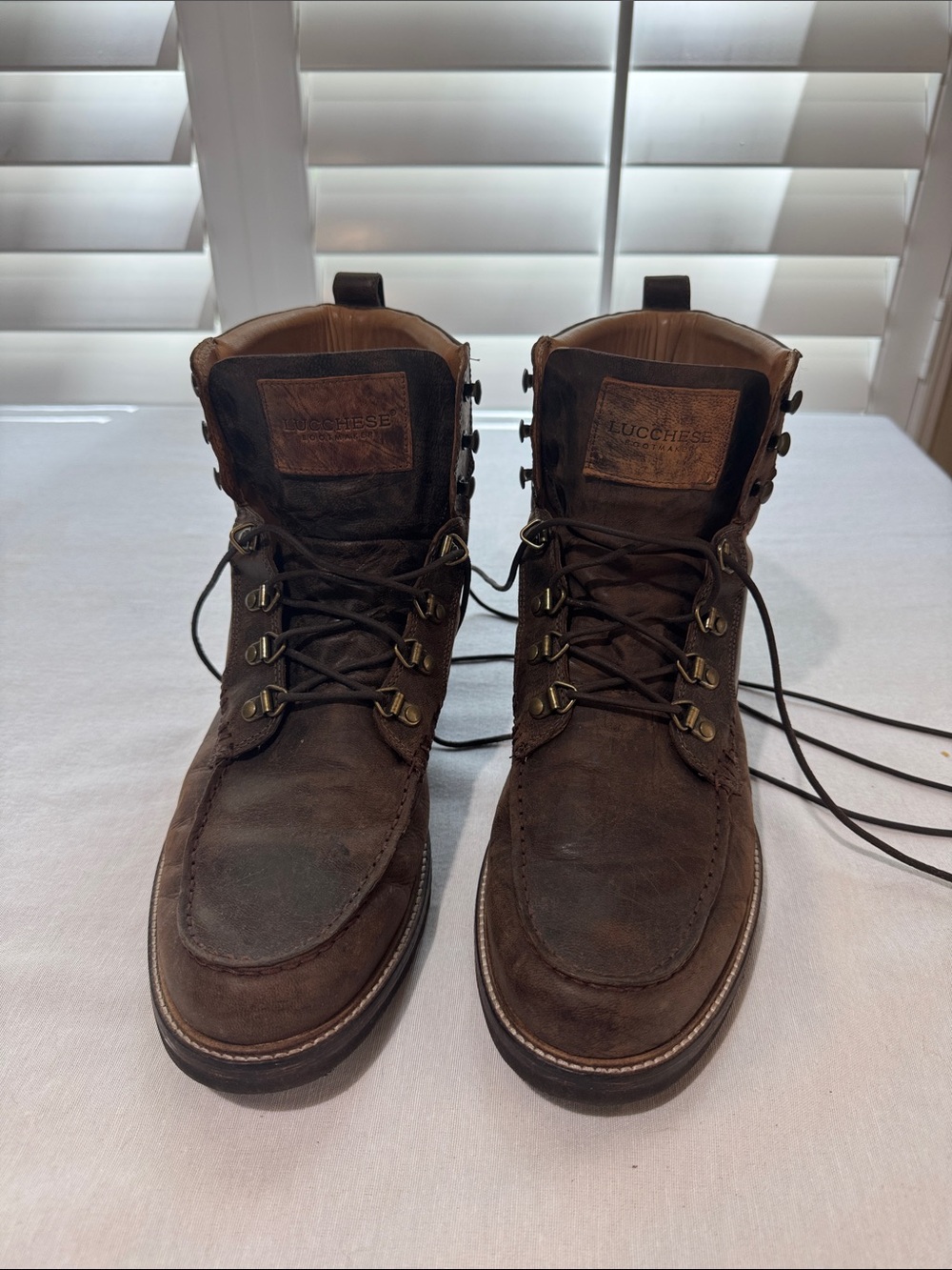 Lucchese Brown Leather Moc Toe Lace-Up Work Boots